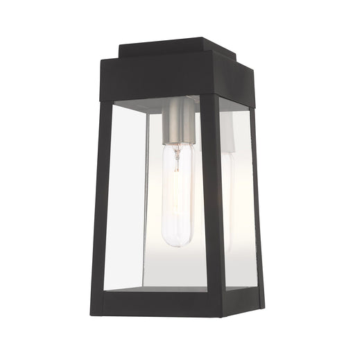 Oslo Small Outdoor Wall Lantern in Black with Brushed Nickel Finish Candles and Polished Chrome Stainless Steel Reflector