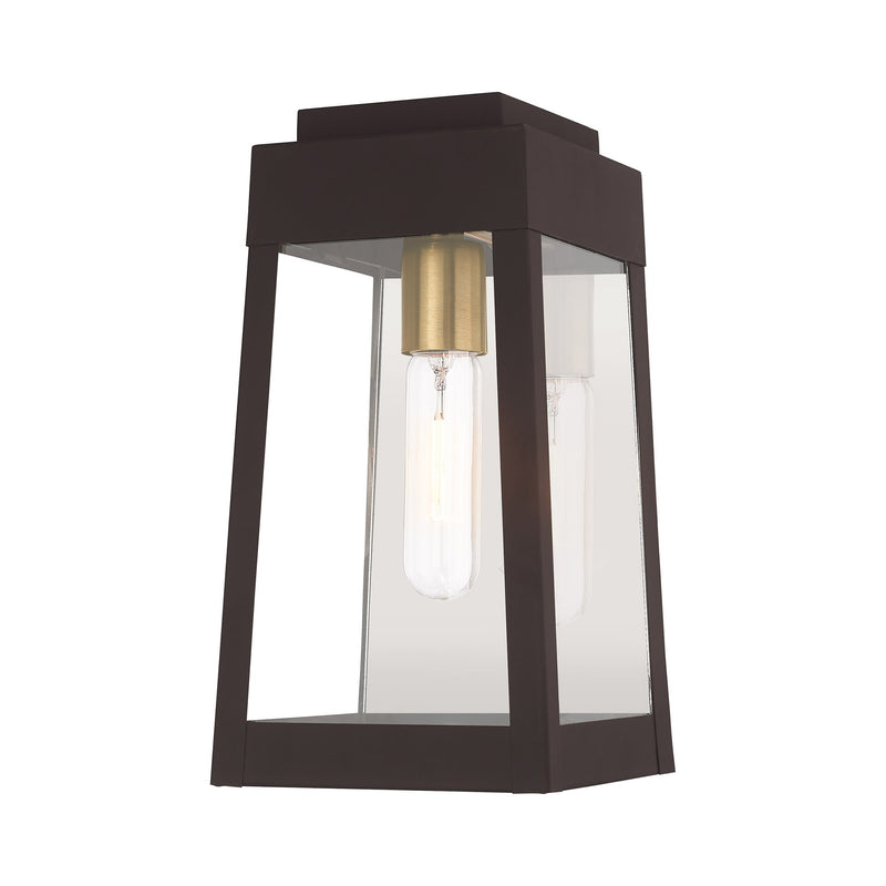 Oslo Small Outdoor Wall Lantern in Bronze with Antique Brass Finish Candle and Polished Chrome Stainless Steel Reflector
