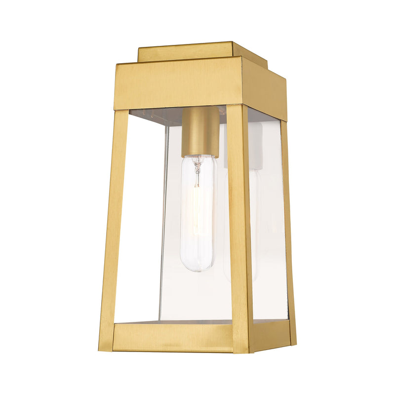 Oslo Small Outdoor Wall Lantern in Satin Brass with Polished Chrome Stainless Steel Reflector