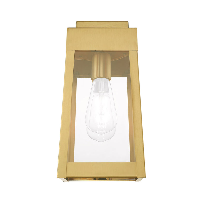 Oslo Small Outdoor Wall Lantern in Satin Brass with Polished Chrome Stainless Steel Reflector