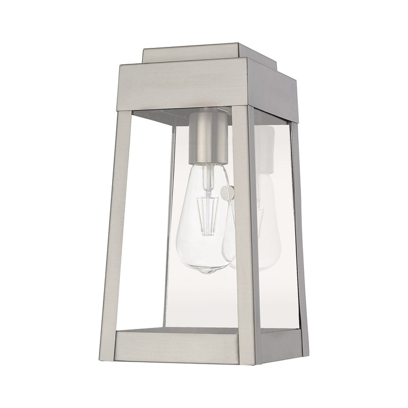 Oslo Small Outdoor Wall Lantern in Brushed Nickel with Polished Chrome Stainless Steel Reflector