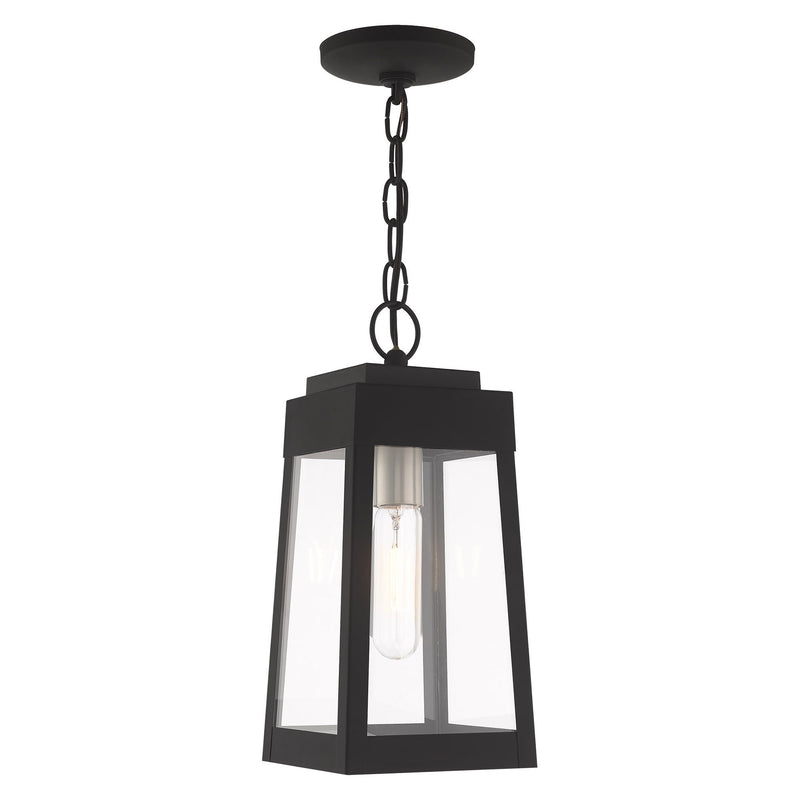 Oslo Small Outdoor Pendant Lantern in Black with Brushed Nickel Finish Candle