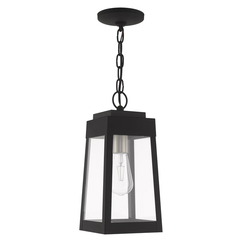 Oslo Small Outdoor Pendant Lantern in Black with Brushed Nickel Finish Candle