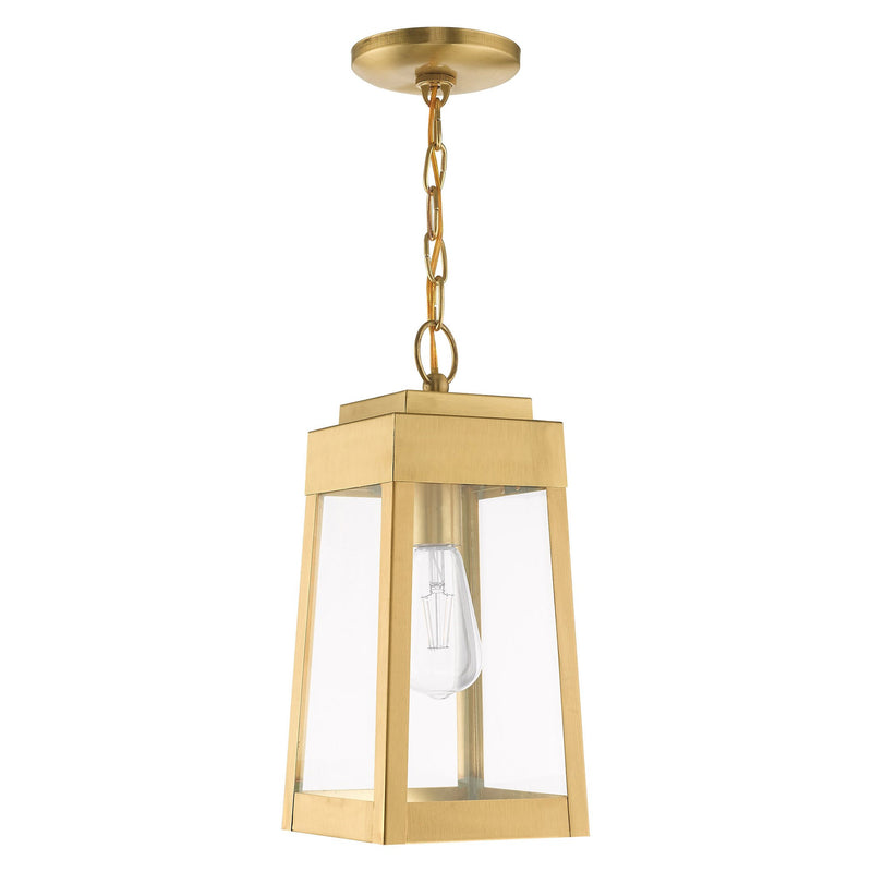 Oslo Small Outdoor Pendant Lantern in Satin Brass