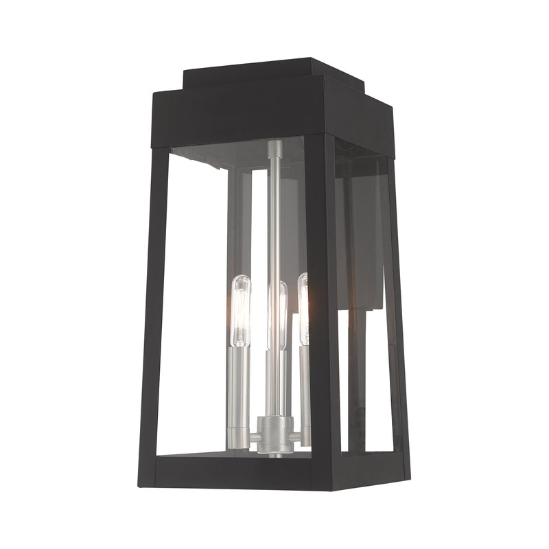 Oslo 3-Light Medium Outdoor Wall Lantern in Black with Brushed Nickel Finish Candles