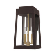 Oslo 3-Light Medium Outdoor Wall Lantern in Bronze with Antique Brass Finish Candles