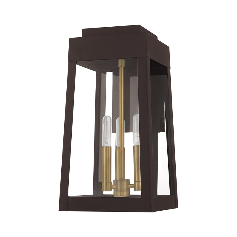 Oslo 3-Light Medium Outdoor Wall Lantern in Bronze with Antique Brass Finish Candles