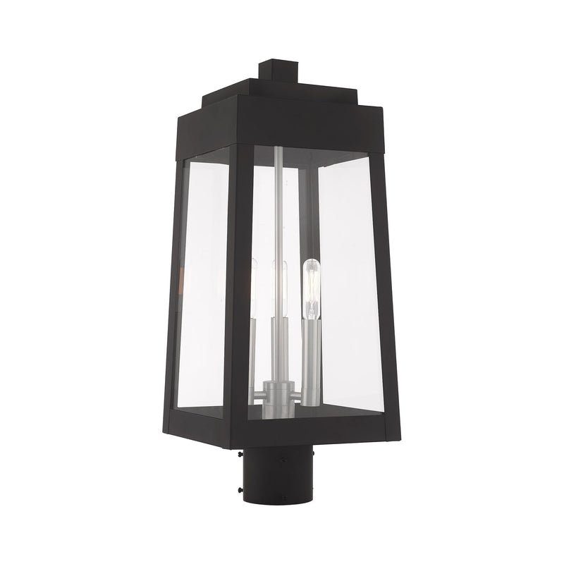 Oslo 3-Light Medium Outdoor Post Light in Black with Brushed Nickel Finish Candles
