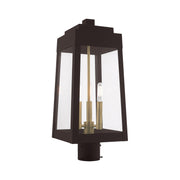Oslo 3-Light Medium Outdoor Post Light in Bronze with Antique Brass Finish Candles