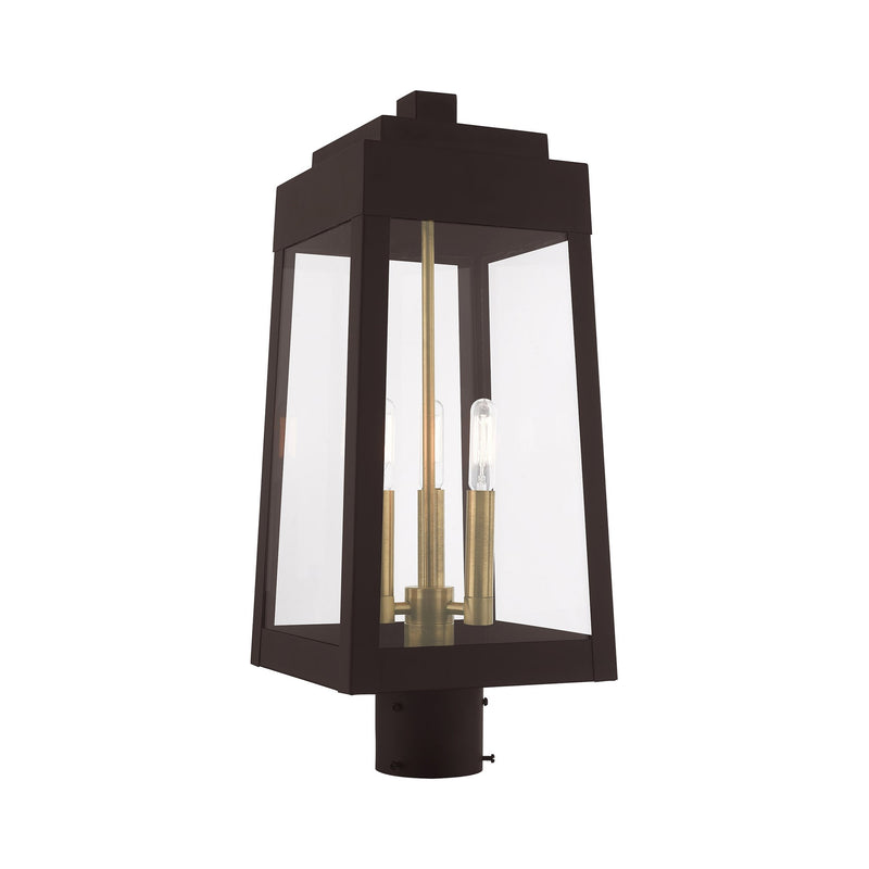 Oslo 3-Light Medium Outdoor Post Light in Bronze with Antique Brass Finish Candles