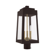 Oslo 3-Light Medium Outdoor Post Light in Bronze with Antique Brass Finish Candles