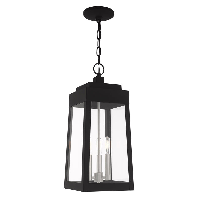 Oslo 3-Light Medium Outdoor Pendant Lantern in Black with Brushed Nickel Finish Candles