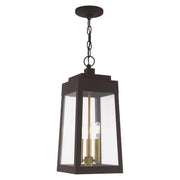 Oslo 3-Light Medium Outdoor Pendant Lantern in Bronze with Antique Brass Finish Candles