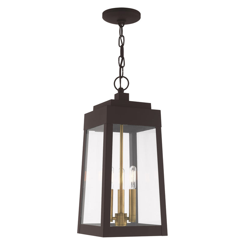 Oslo 3-Light Medium Outdoor Pendant Lantern in Bronze with Antique Brass Finish Candles