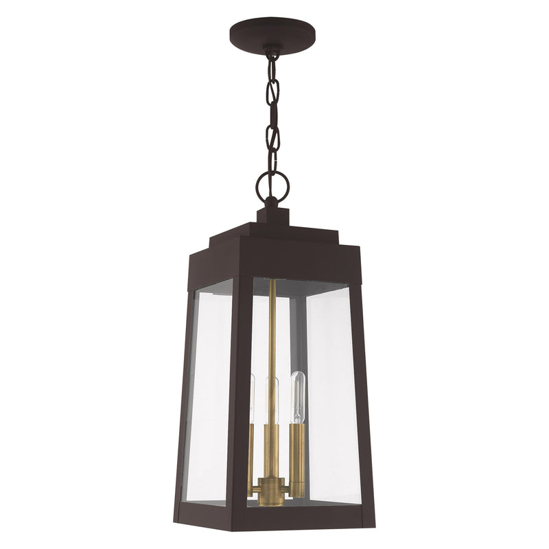 Oslo 3-Light Medium Outdoor Pendant Lantern in Bronze with Antique Brass Finish Candles