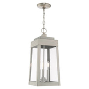 Oslo 3-Light Medium Outdoor Pendant Lantern in Brushed Nickel