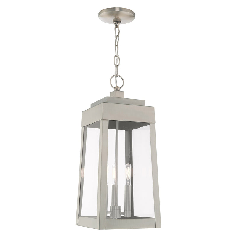 Oslo 3-Light Medium Outdoor Pendant Lantern in Brushed Nickel
