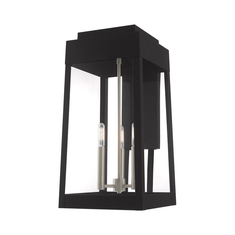 Oslo 3-Light Large Outdoor Wall Lantern in Black with Brushed Nickel Finish Candles