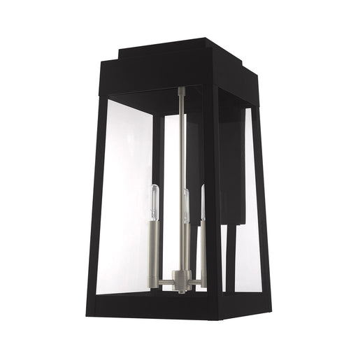 Oslo 3-Light Large Outdoor Wall Lantern in Black with Brushed Nickel Finish Candles