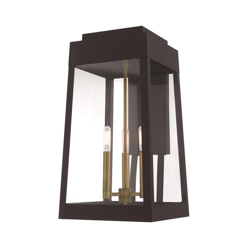 Oslo 3-Light Large Outdoor Wall Lantern in Bronze with Antique Brass Finish Candles