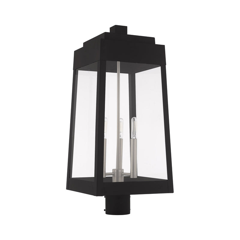 Oslo 3-Light Large Outdoor Post Light in Black with Brushed Nickel Finish Candles