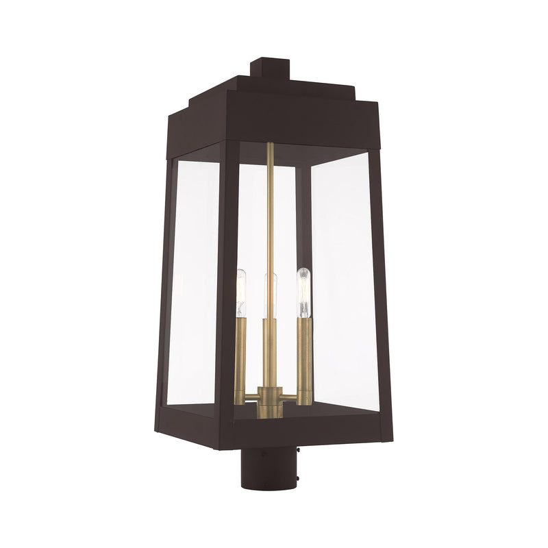 Oslo 3-Light Large Outdoor Post Light in Bronze with Antique Brass Finish Candles
