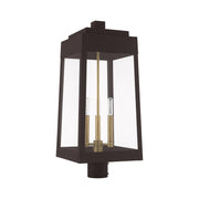 Oslo 3-Light Large Outdoor Post Light in Bronze with Antique Brass Finish Candles
