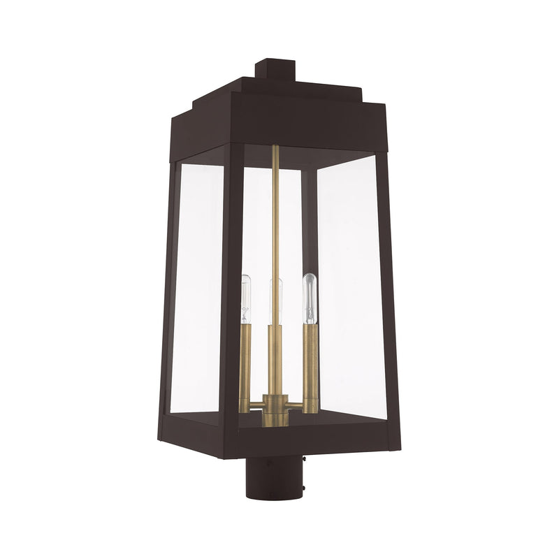 Oslo 3-Light Large Outdoor Post Light in Bronze with Antique Brass Finish Candles