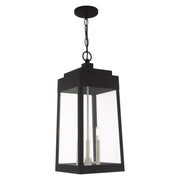 Oslo 3-Light Large Outdoor Pendant Lantern in Black with Brushed Nickel Finish Candles