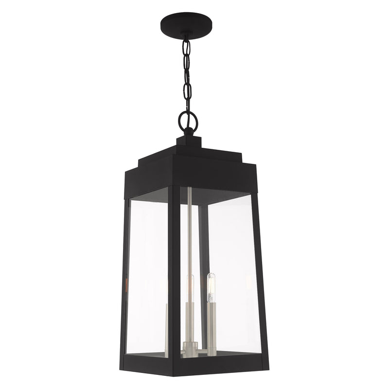 Oslo 3-Light Large Outdoor Pendant Lantern in Black with Brushed Nickel Finish Candles