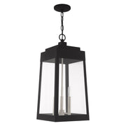 Oslo 3-Light Large Outdoor Pendant Lantern in Black with Brushed Nickel Finish Candles