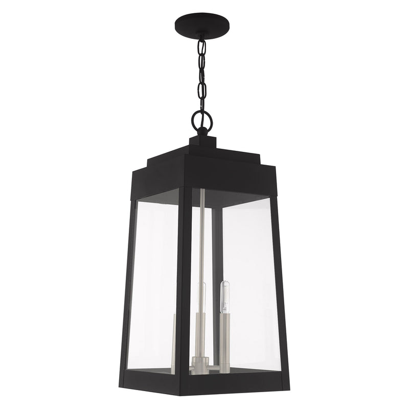 Oslo 3-Light Large Outdoor Pendant Lantern in Black with Brushed Nickel Finish Candles