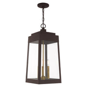 Oslo 3-Light Large Outdoor Pendant Lantern in Bronze with Antique Brass Finish Candles