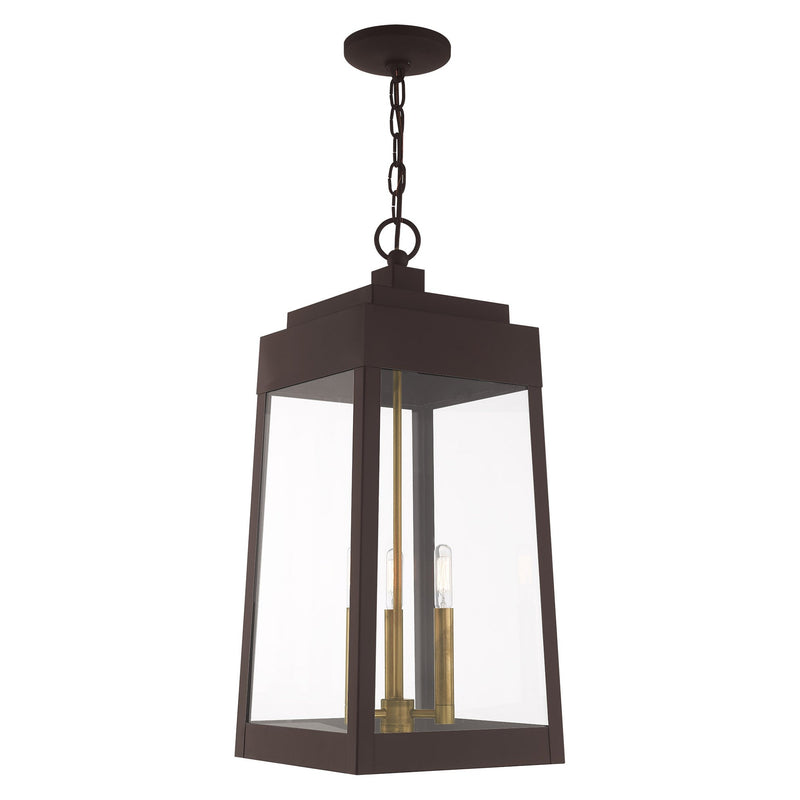 Oslo 3-Light Large Outdoor Pendant Lantern in Bronze with Antique Brass Finish Candles