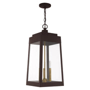 Oslo 3-Light Large Outdoor Pendant Lantern in Bronze with Antique Brass Finish Candles