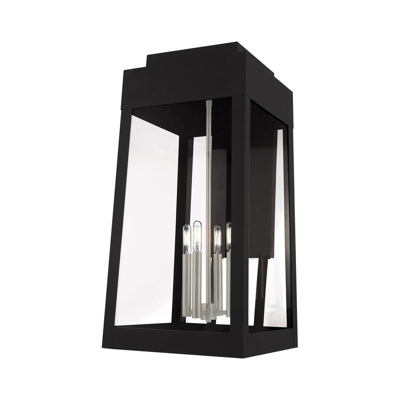 Oslo 4-Light Extra Large Outdoor Wall Lantern in Black with Brushed Nickel Finish Candles