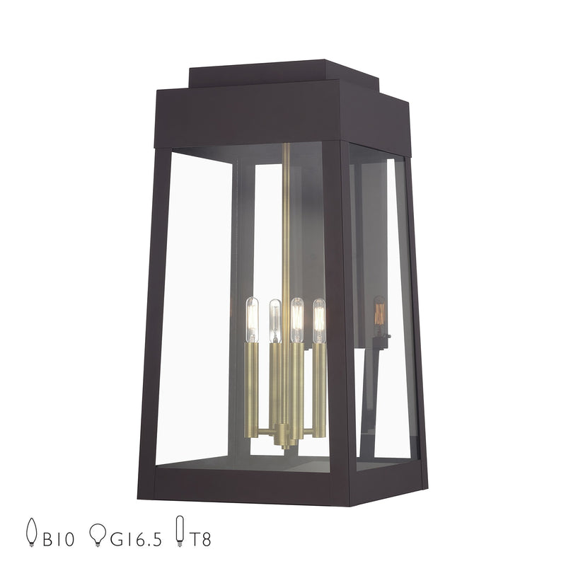 Oslo 4-Light Extra Large Outdoor Wall Lantern in Bronze with Antique Brass Candles
