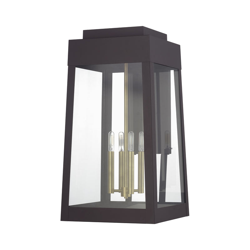 Oslo 4-Light Extra Large Outdoor Wall Lantern in Bronze with Antique Brass Candles