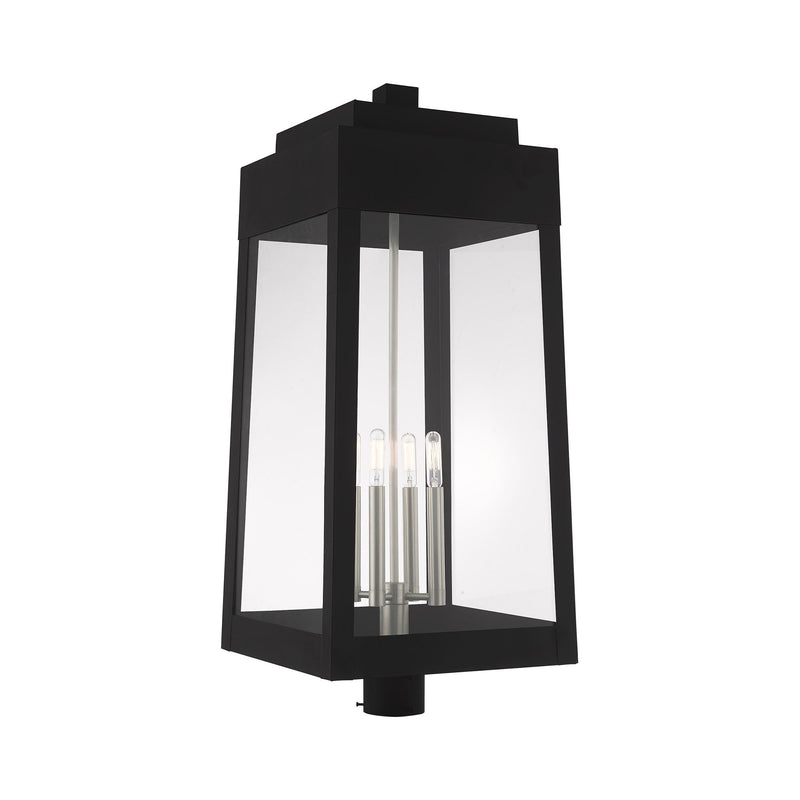 Oslo 4-Light Extra Large Outdoor Post Light in Black with Brushed Nickel Finish Candles