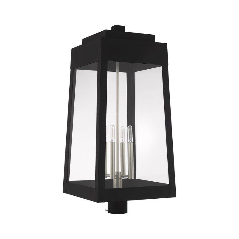Oslo 4-Light Extra Large Outdoor Post Light in Black with Brushed Nickel Finish Candles