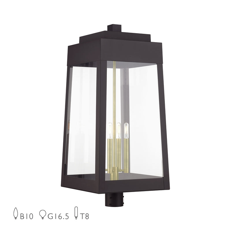Oslo 4-Light Extra Large Outdoor Post Light in Bronze with Antique Brass Candles