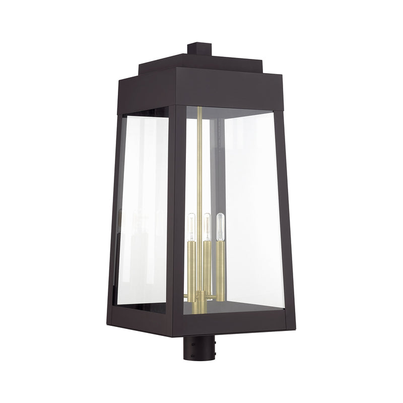 Oslo 4-Light Extra Large Outdoor Post Light in Bronze with Antique Brass Candles