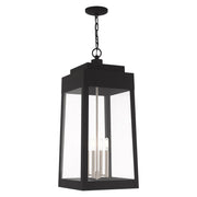 Oslo 4-Light Extra Large Outdoor Pendant Lantern in Black with Brushed Nickel Finish Candles
