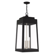 Oslo 4-Light Extra Large Outdoor Pendant Lantern in Black with Brushed Nickel Finish Candles