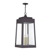 Oslo 4-Light Extra Large Outdoor Pendant Lantern in Bronze with Antique Brass Candles
