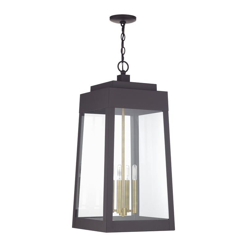 Oslo 4-Light Extra Large Outdoor Pendant Lantern in Bronze with Antique Brass Candles