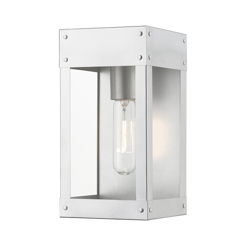 Barrett 9.75" Outdoor Wall Lantern in Painted Satin Nickel with Brushed Nickel Candle