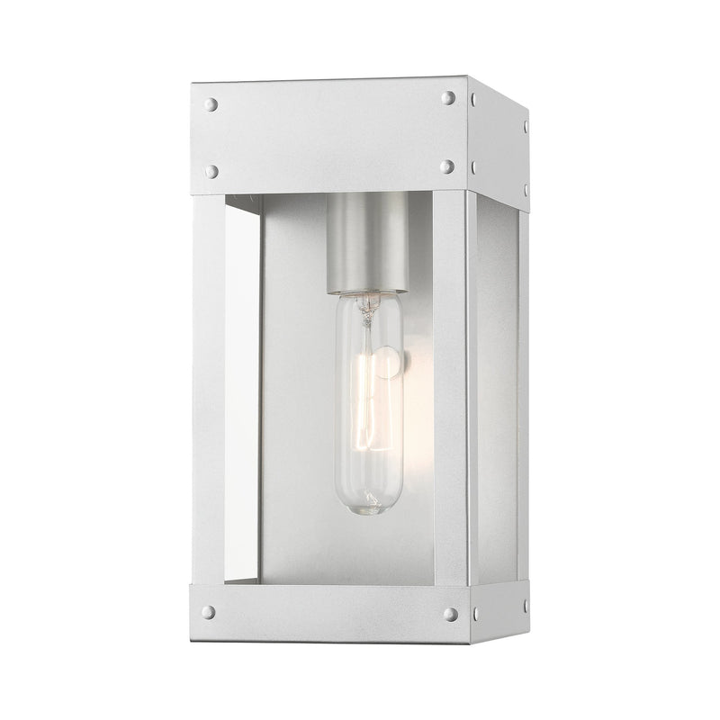 Barrett 9.75" Outdoor Wall Lantern in Painted Satin Nickel with Brushed Nickel Candle