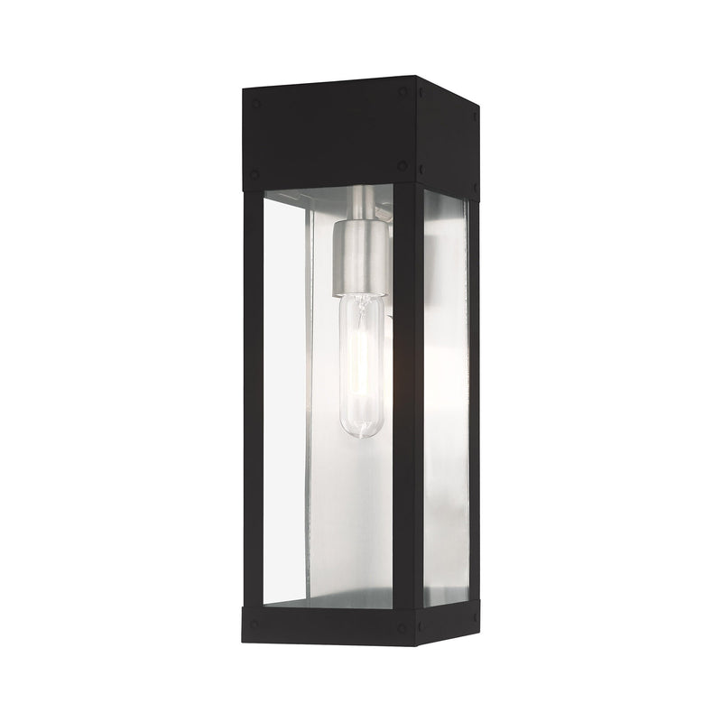 Barrett 15" Outdoor Wall Lantern in Black with Brushed Nickel Finish Candle with Brushed Nickel Stainless Steel Reflector
