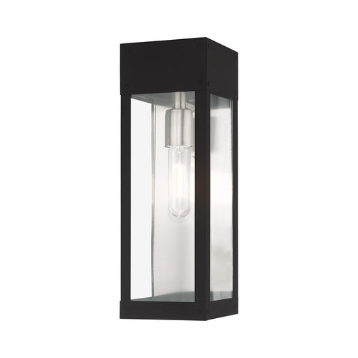 Barrett 15" Outdoor Wall Lantern in Black with Brushed Nickel Finish Candle with Brushed Nickel Stainless Steel Reflector